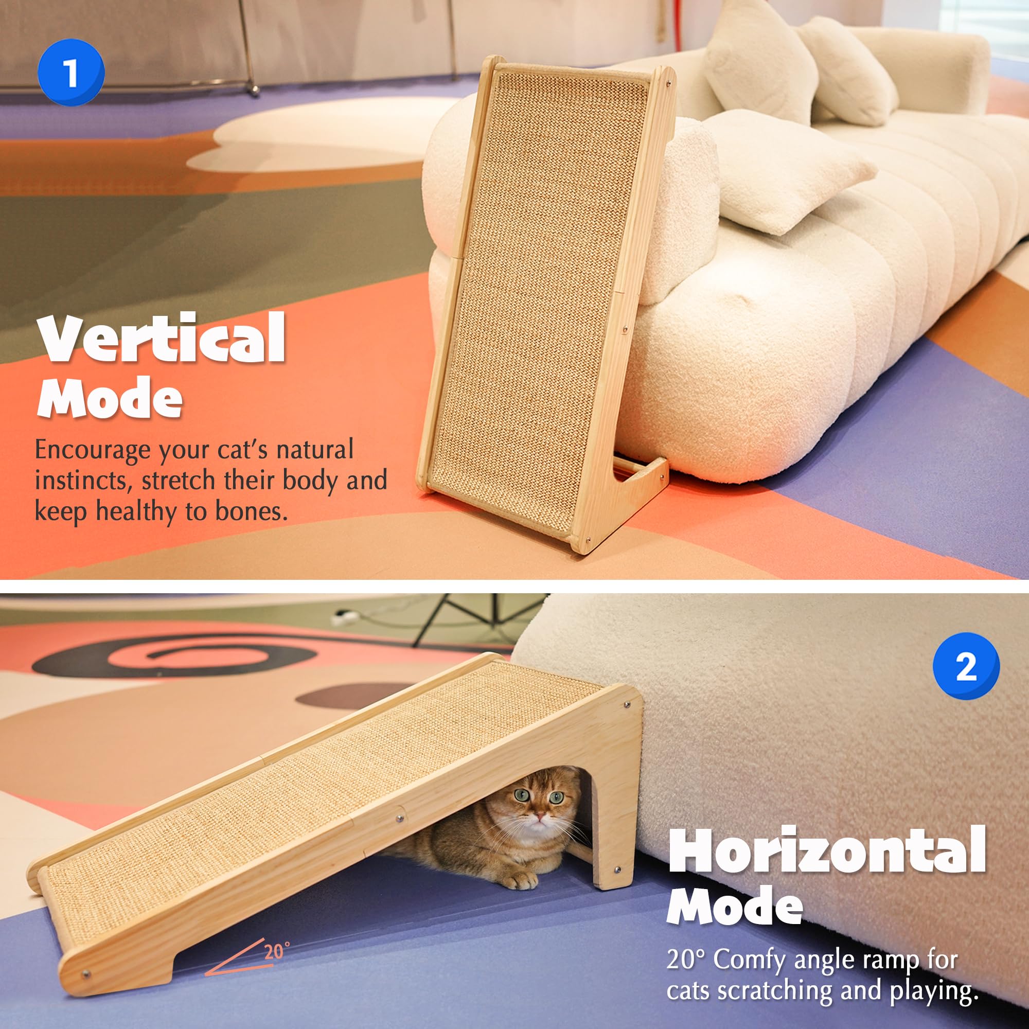 PETKARAY ramp de griffage vue mur, installation facile et protection des meubles.