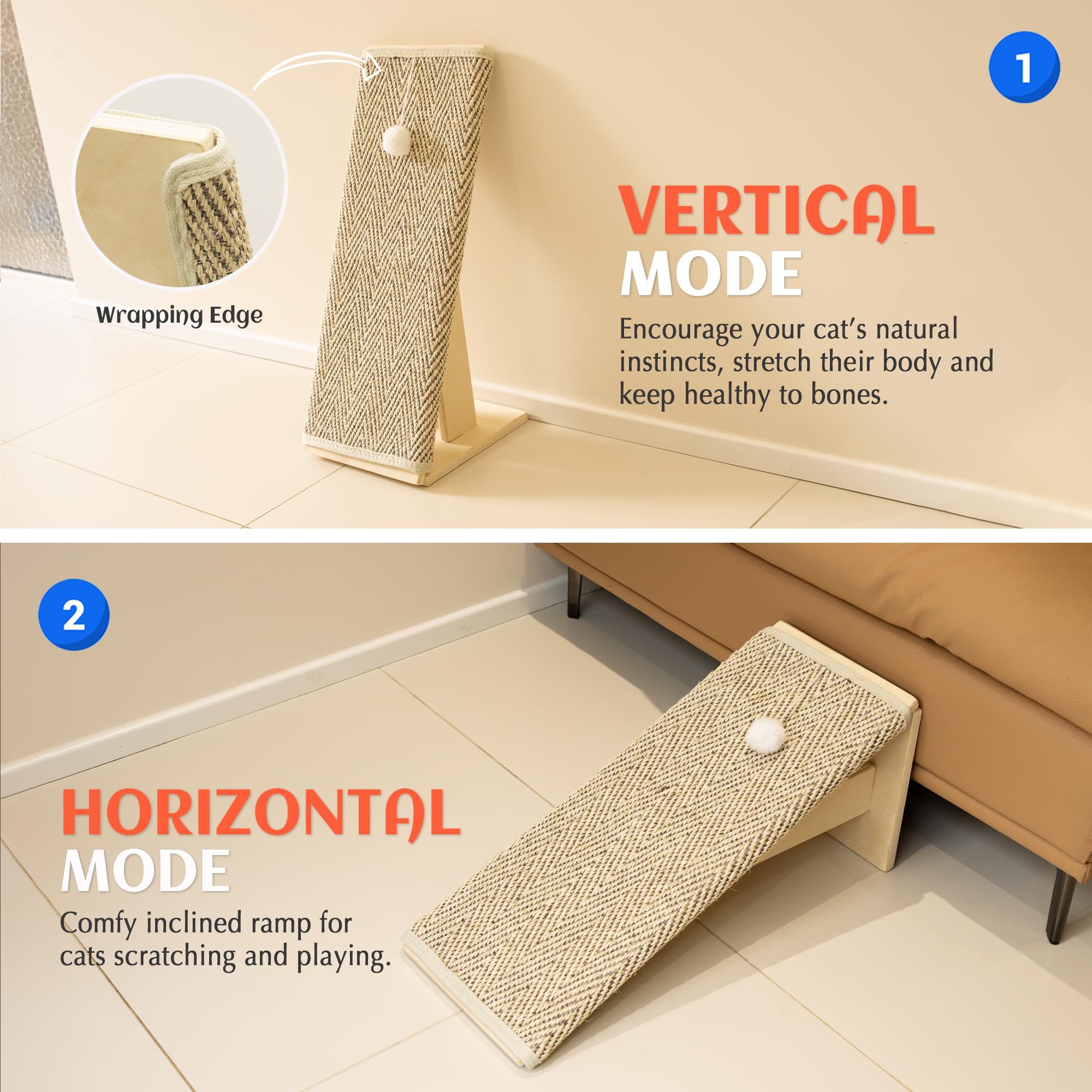 Tapis sisal remplaçable PETKARAY, griffure durable et nettoyage facile.