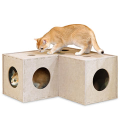 PETKARAY tunnel-chat-feut-en-forme-de-l-beige: cachette douce et stimule le jeu