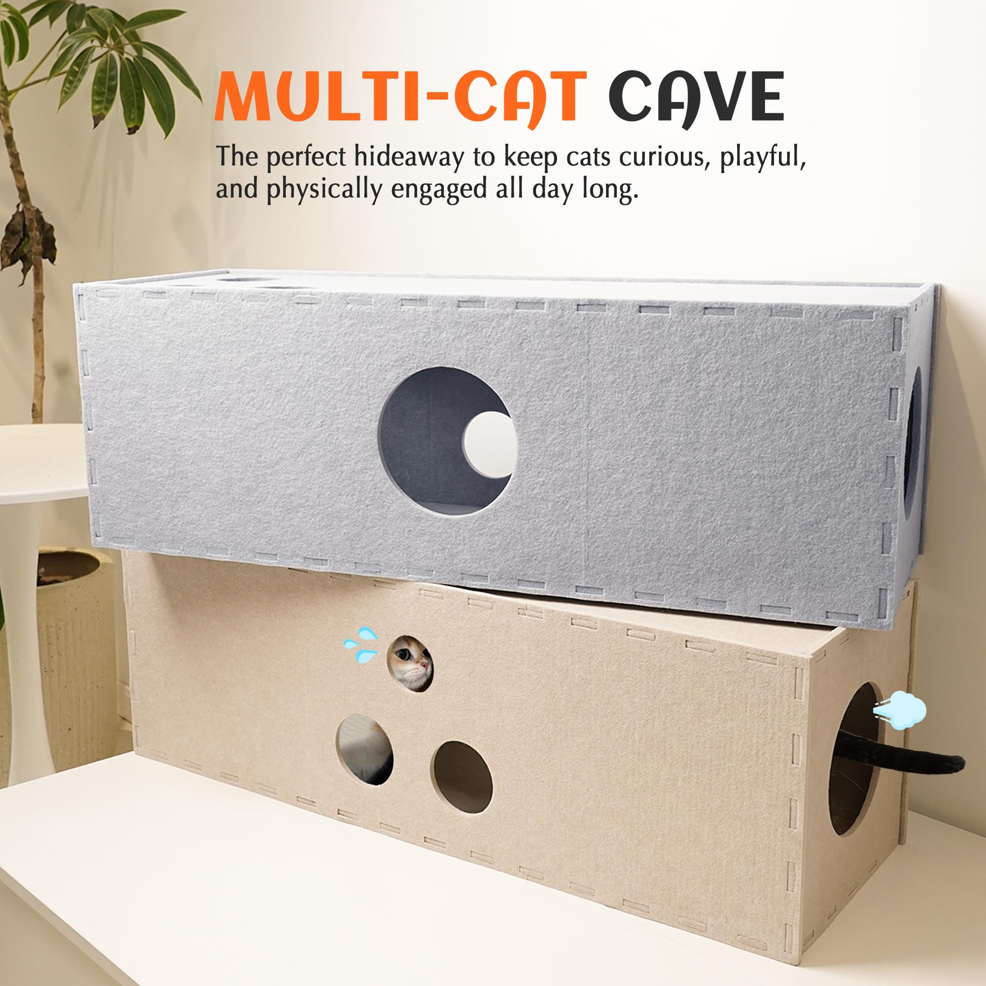 PETKARAY tunnel-chat-feutre-doux, surface douce compatible griffes et pattes.