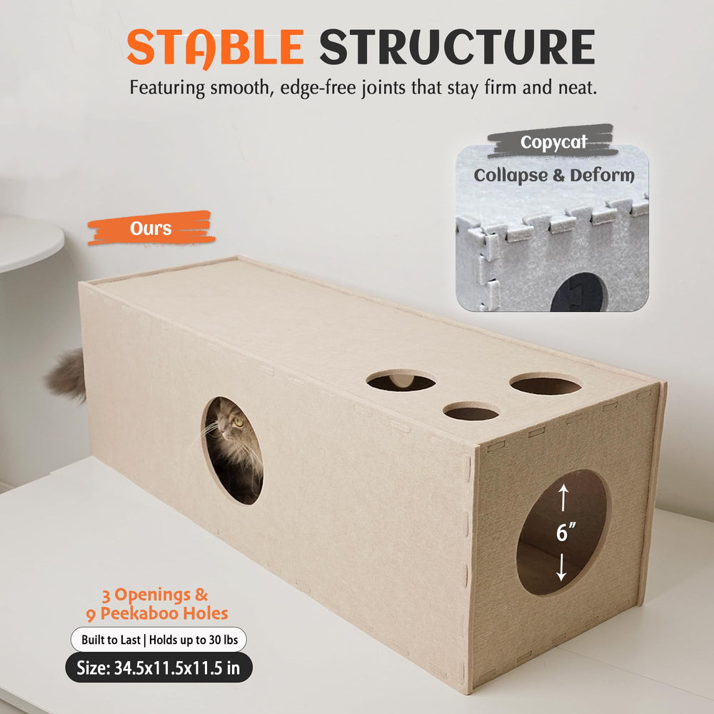 PETKARAY tunnel-chat-structure-solide, cadre robuste pour plusieurs chats.