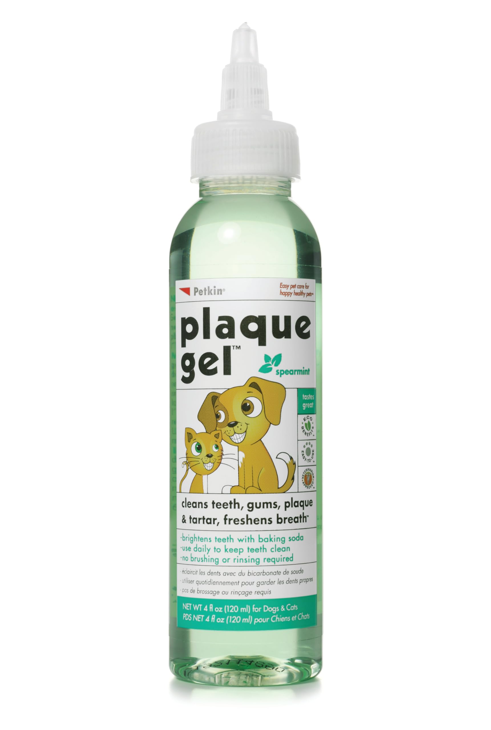 Gel Petkin Plaque pour dents d'animaux, application facile sur les côtés.