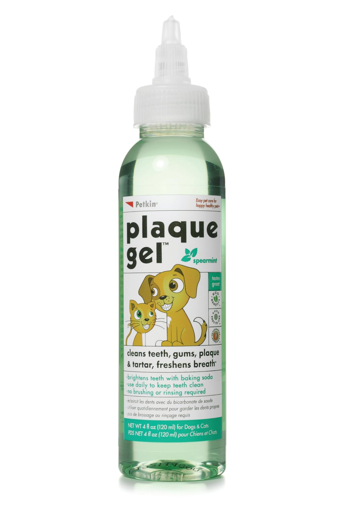 Gel Petkin Plaque pour dents d'animaux, application facile sur les côtés.