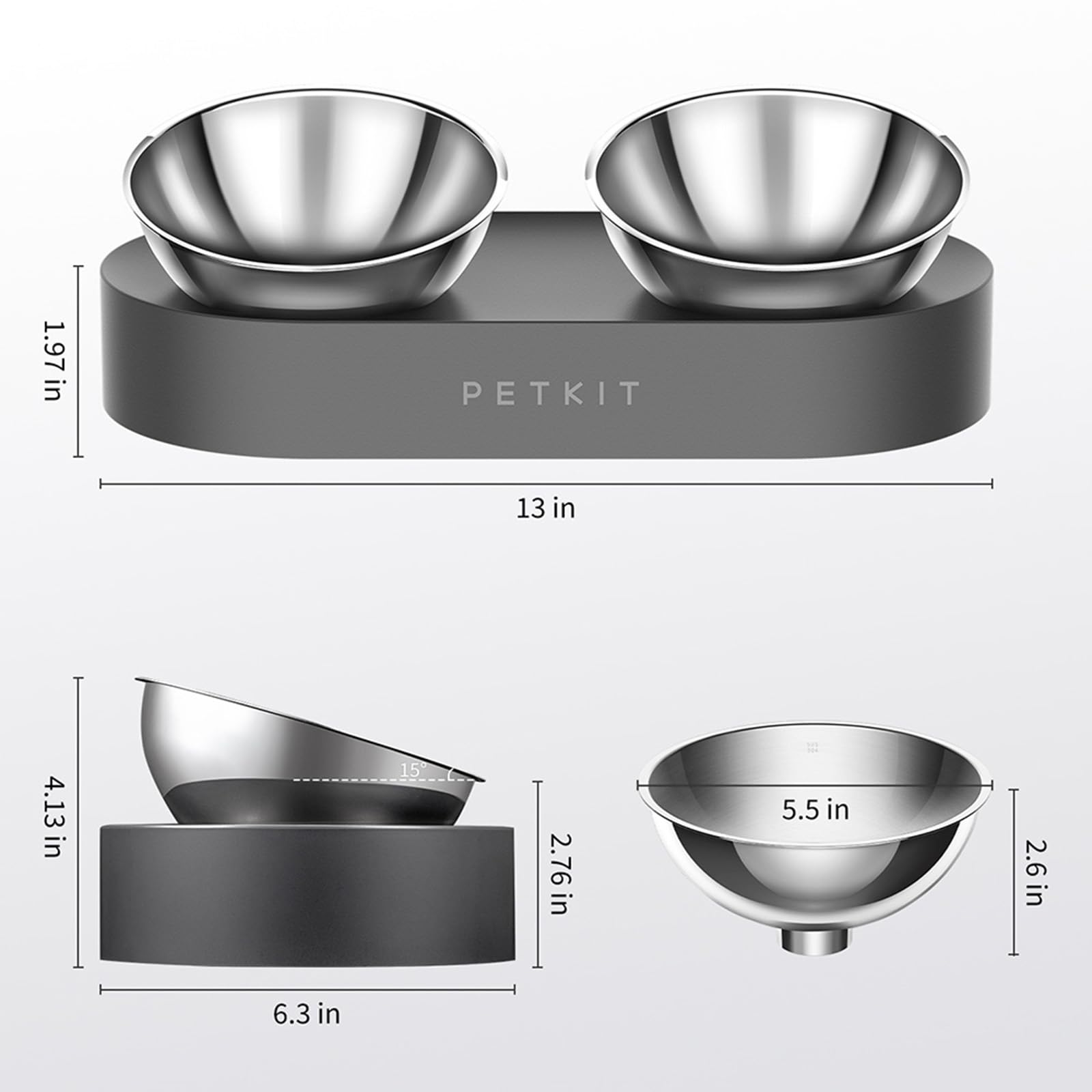 PETKIT bol élevé avec angle 15° facilitant l’accès à la nourriture