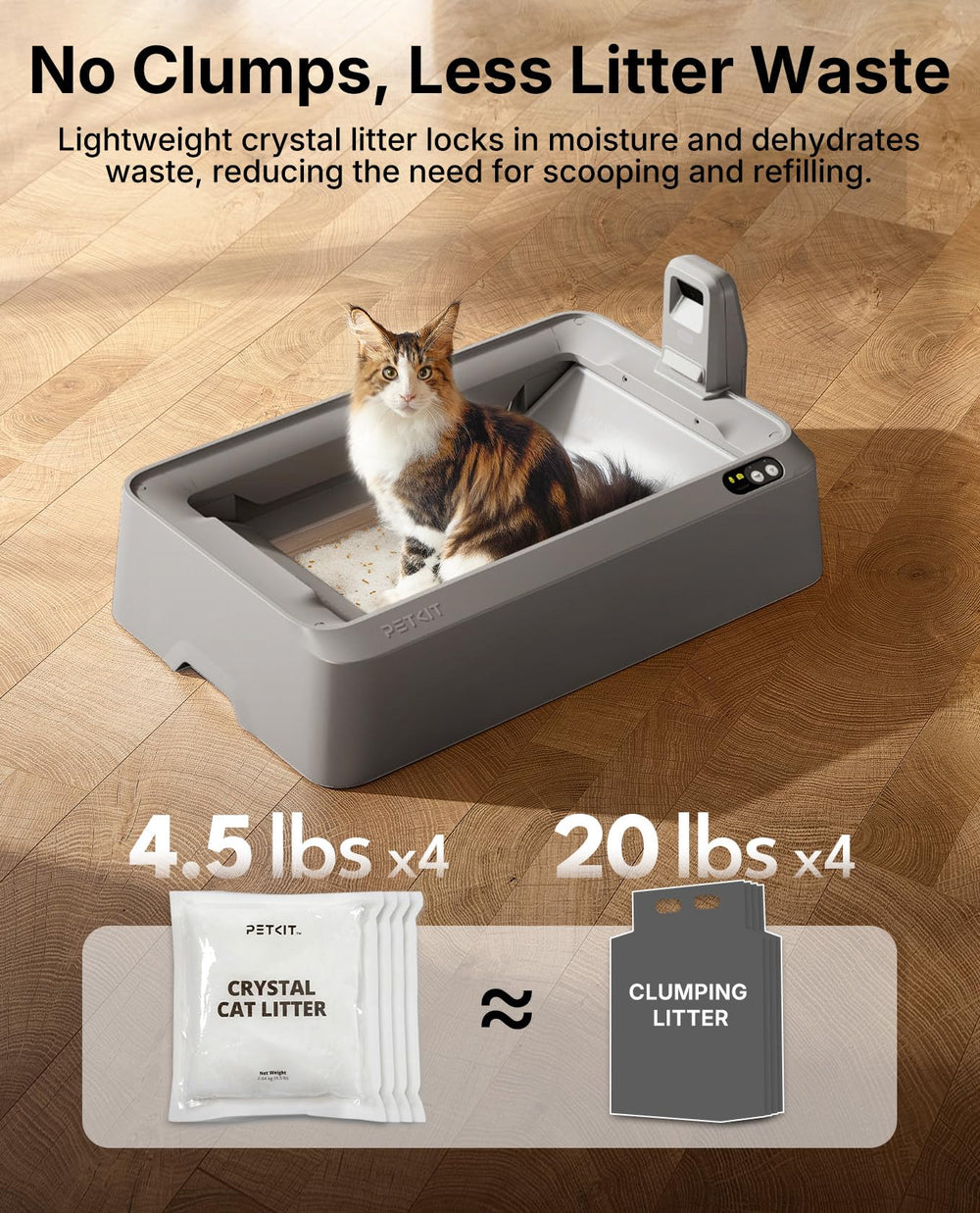 PETKIT Crystal Litter, cristaux de silice absorbants pour liquides et solides.