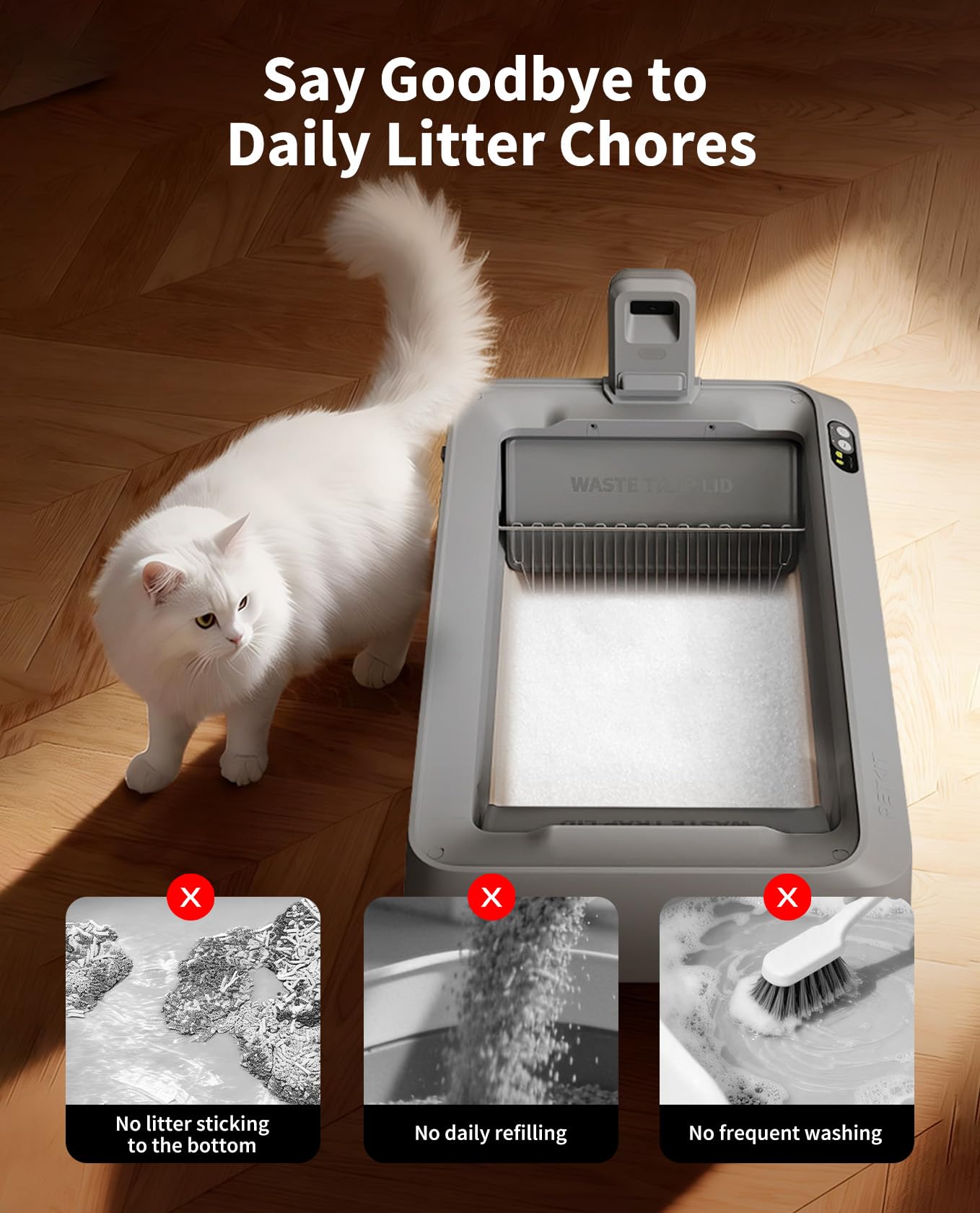 PETKIT Crystal Litter, couvercle étanche aidant à contenir les odeurs.