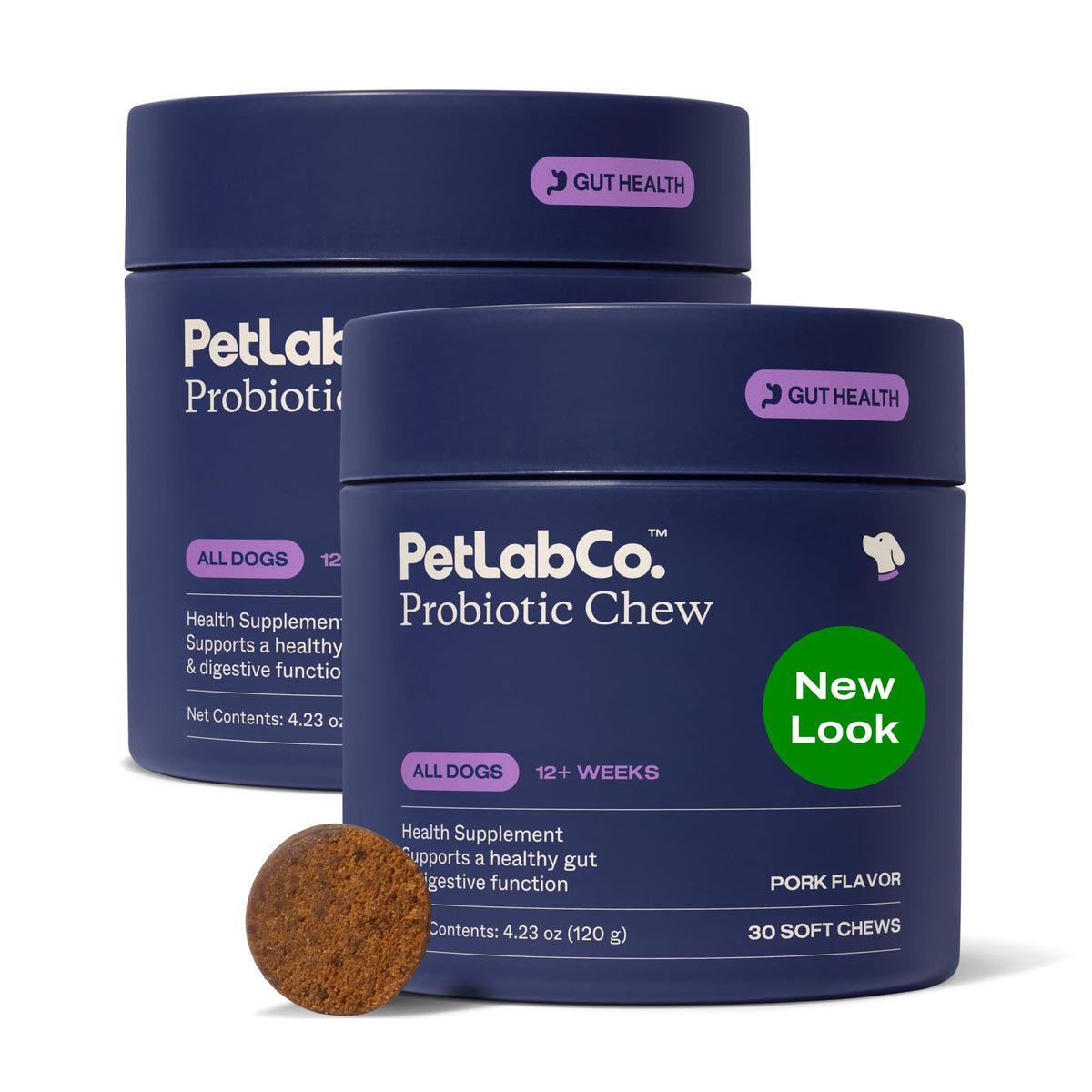 PetLab Co Probiotiques pour chien — bouteille montrant la dose quotidienne pour la digestion