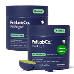 Poudre dentaire ProBright de PetLab Co. dans un emballage pratique pour le pack 2.