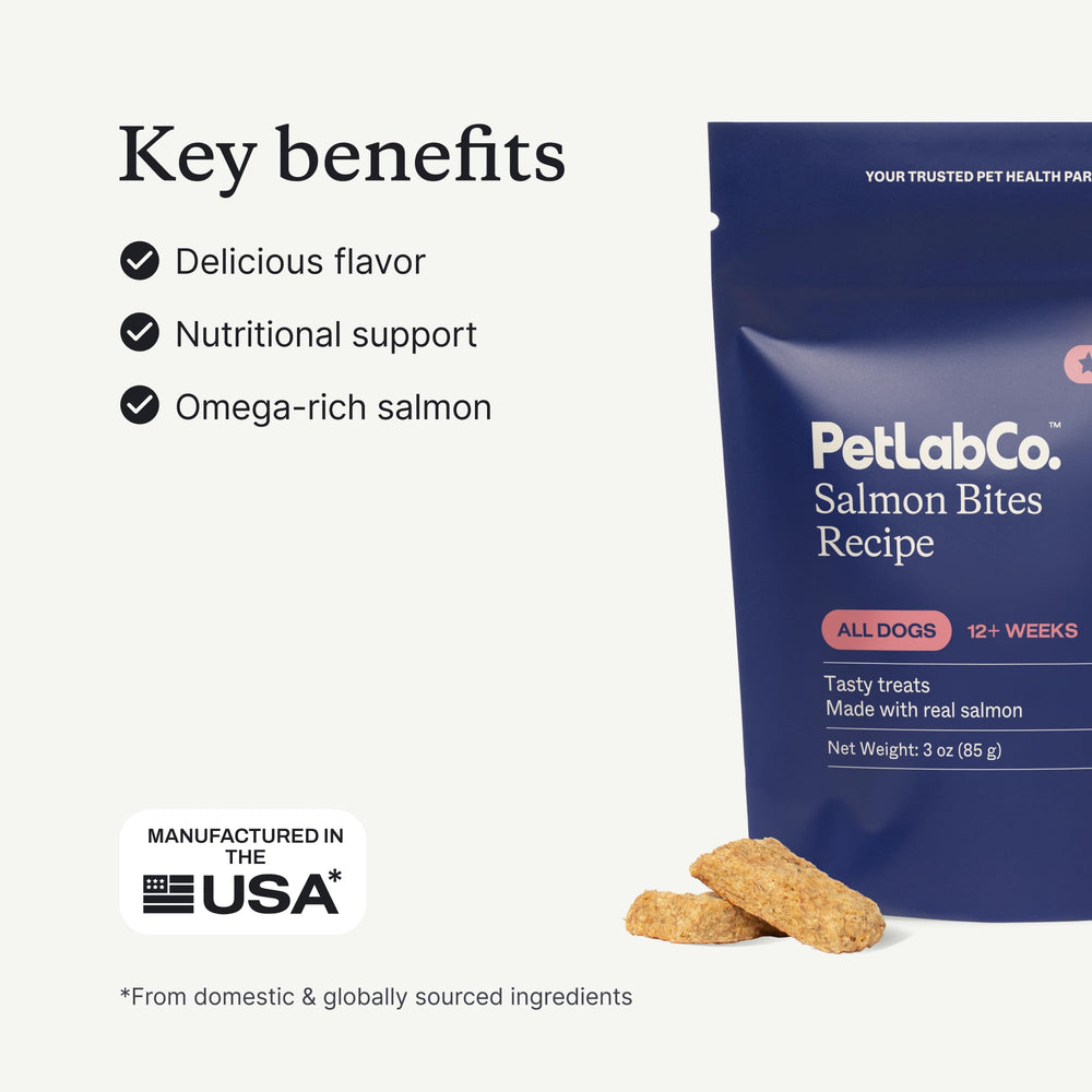 PetLab Co. Salmon Bites, texture douce facilitant les petites bouchées.