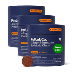 Bouchées PetLab Co. saveur porc, soutien allergies et immunité chien.