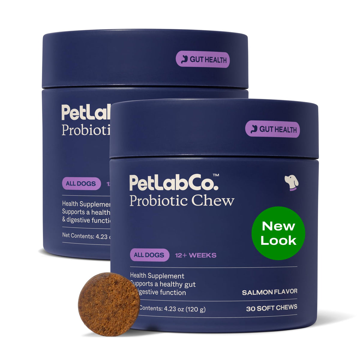 Probiotiques PetLab Co pour chien – flacon saumon: soutien digestif doux et facile à intégrer.