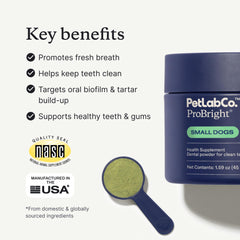 ProBright Poudre Dentaire PetLab Co: haleine plus fraîche après usage.