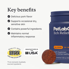 PetLab Co Itch Relief Chew Pro – QRillAstaOmega antioxydant et soutien immunitaire.