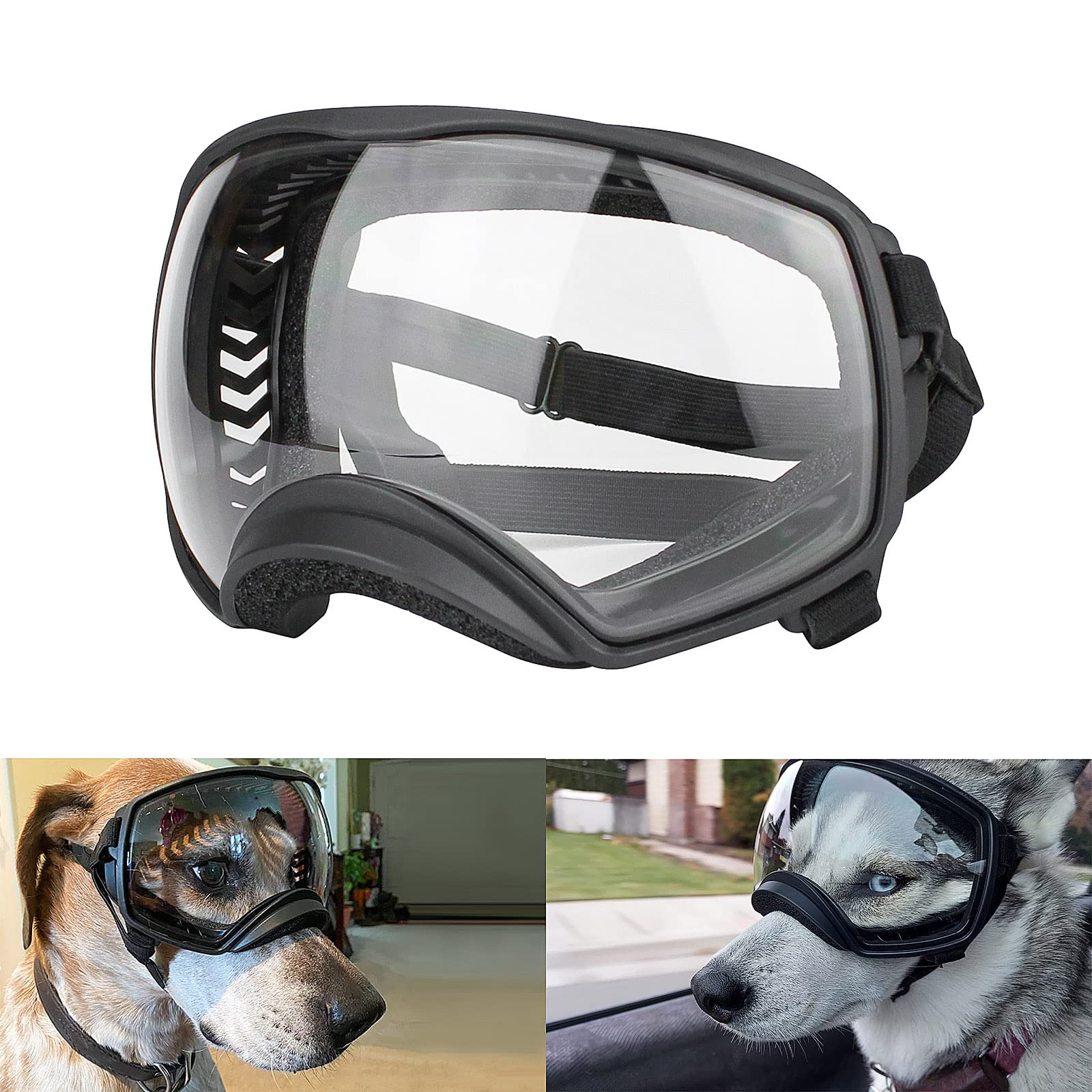 Lunettes PETLESO pour chien grandes avec verre clair pour une vue dégagée.