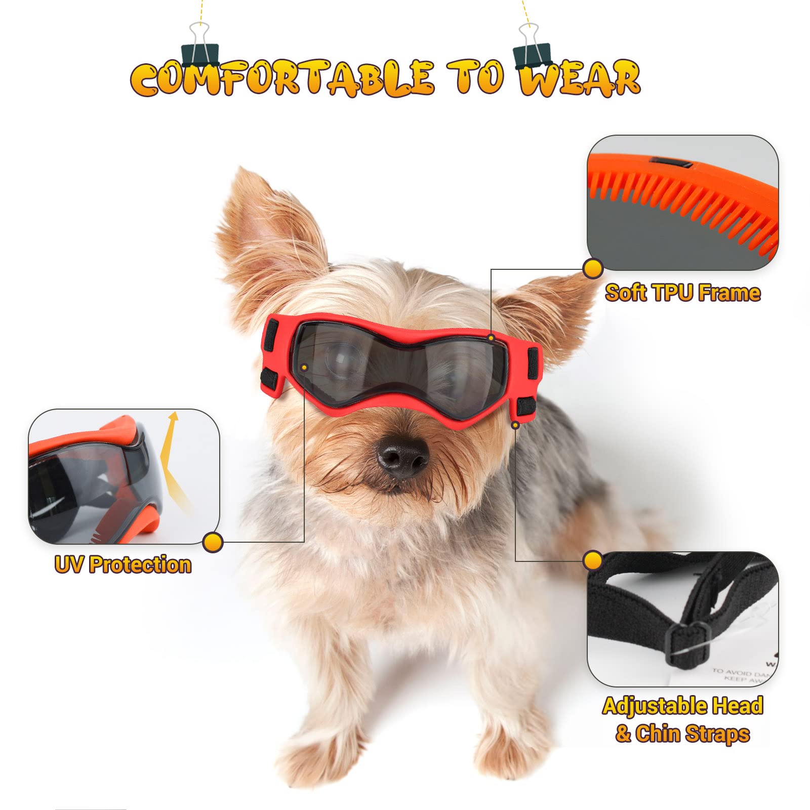 PETLESO lunettes chien petit, design incurvé pour ajustement confortable sur le museau.
