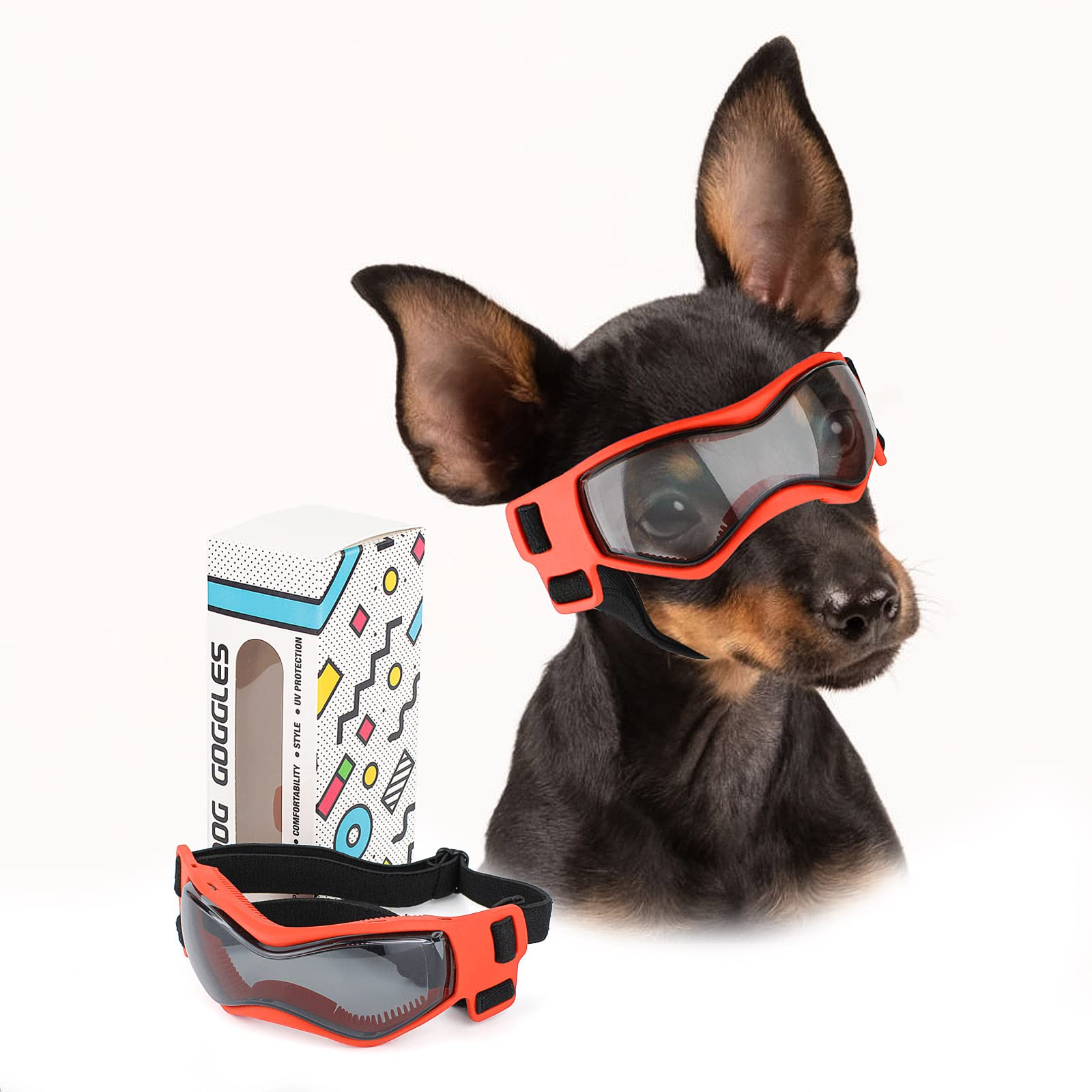 PETLESO lunettes pour chien petite race orange S, protection UV lors des balades en plein soleil.