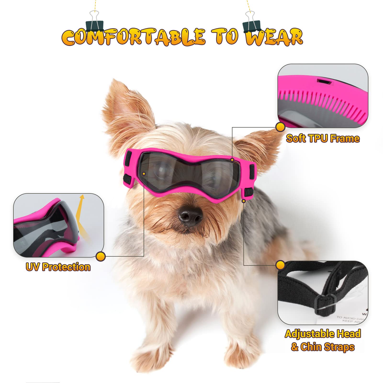 Lunettes PETLESO pour chien, verre courbe couvrant bien les yeux.