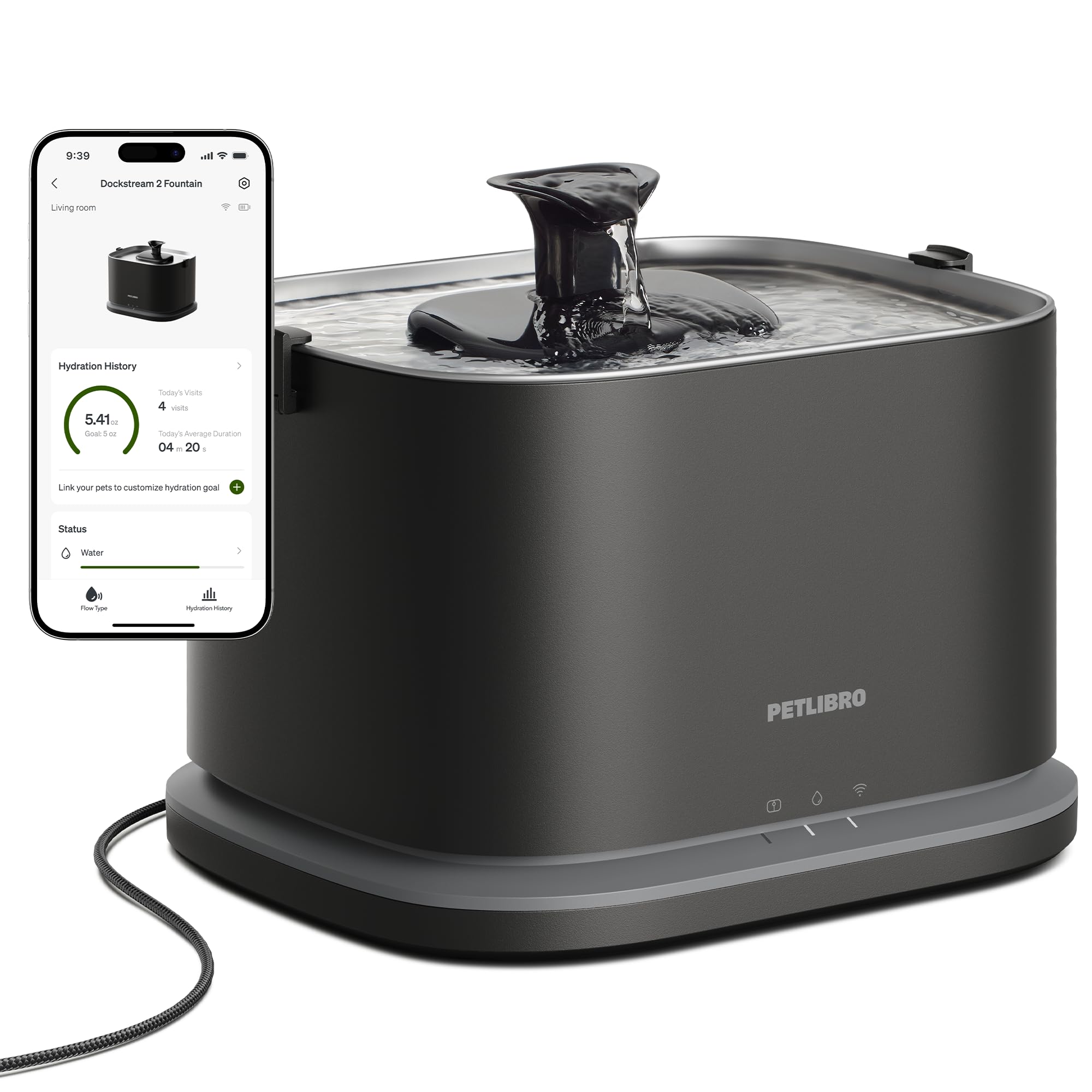 PETLIBRO Dockstream 2 fontaine pour chat en acier inoxydable, hydratation fiable.