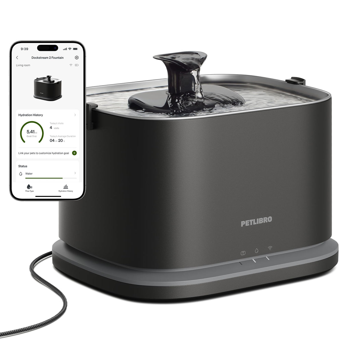 PETLIBRO Dockstream 2 fontaine pour chat en acier inoxydable, hydratation fiable.