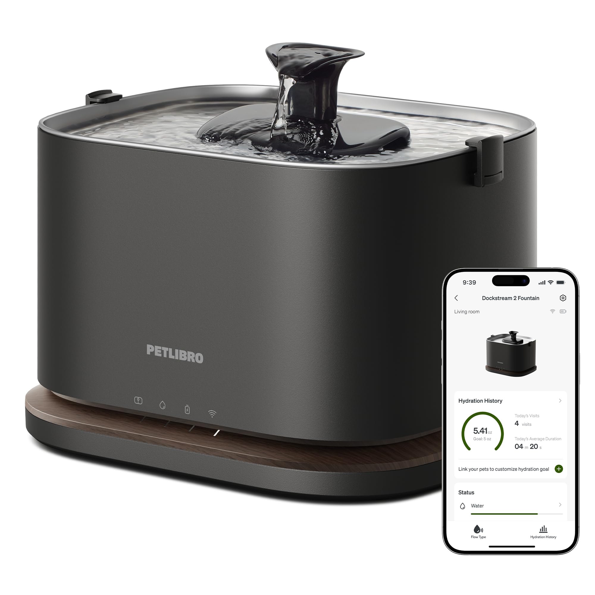 PETLIBRO Dockstream2 fontaine chat inox, autonomie sans fil pour mobilité.