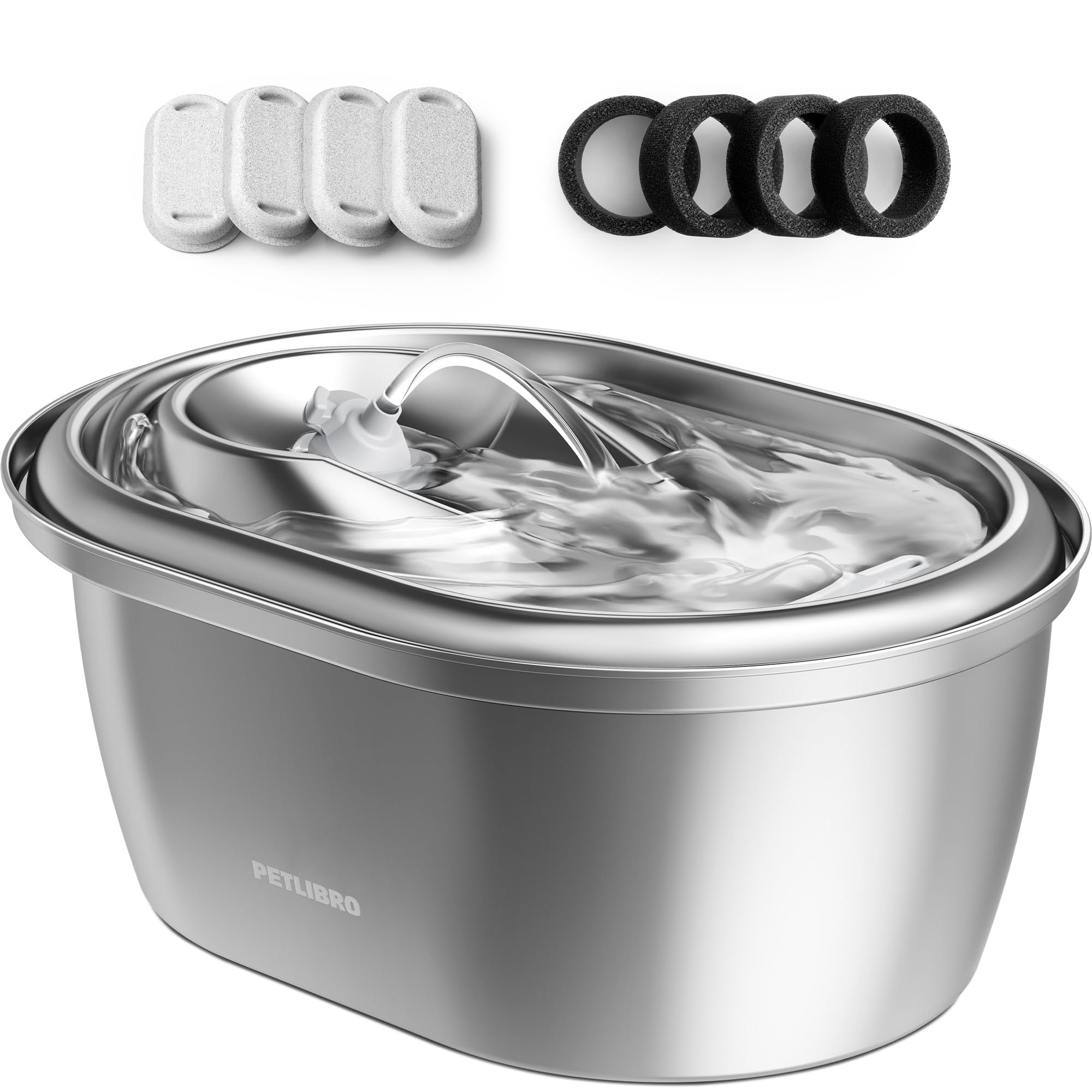 Fontaine PETLIBRO pour chat en inox, eau fraîche et filtrée, pratique et sûre.