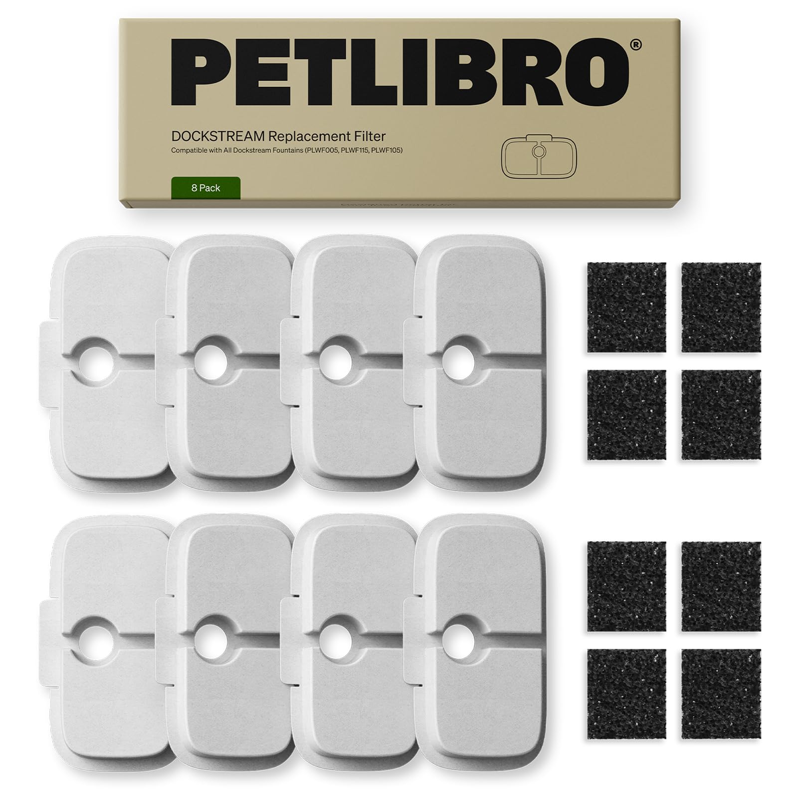 PETLIBRO: ensemble de 8 filtres Dockstream pour remplacement rapide et eau propre.