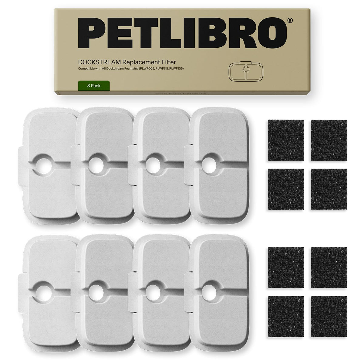 PETLIBRO: ensemble de 8 filtres Dockstream pour remplacement rapide et eau propre.