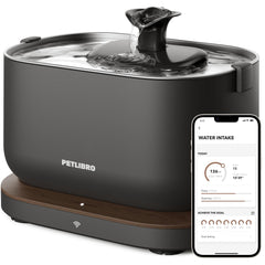 Fontaine PETLIBRO pour chat avec plateau inox et eau fraîche, nettoyage facilité.