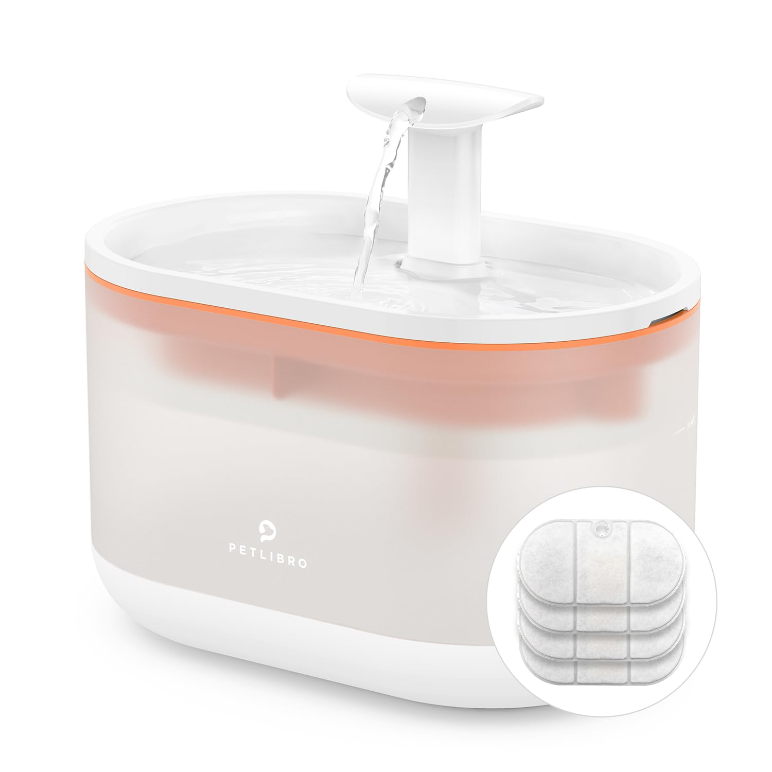 PETLIBRO fontaine pour chats orange – vue frontale illustrant le design et l’accès à l’eau