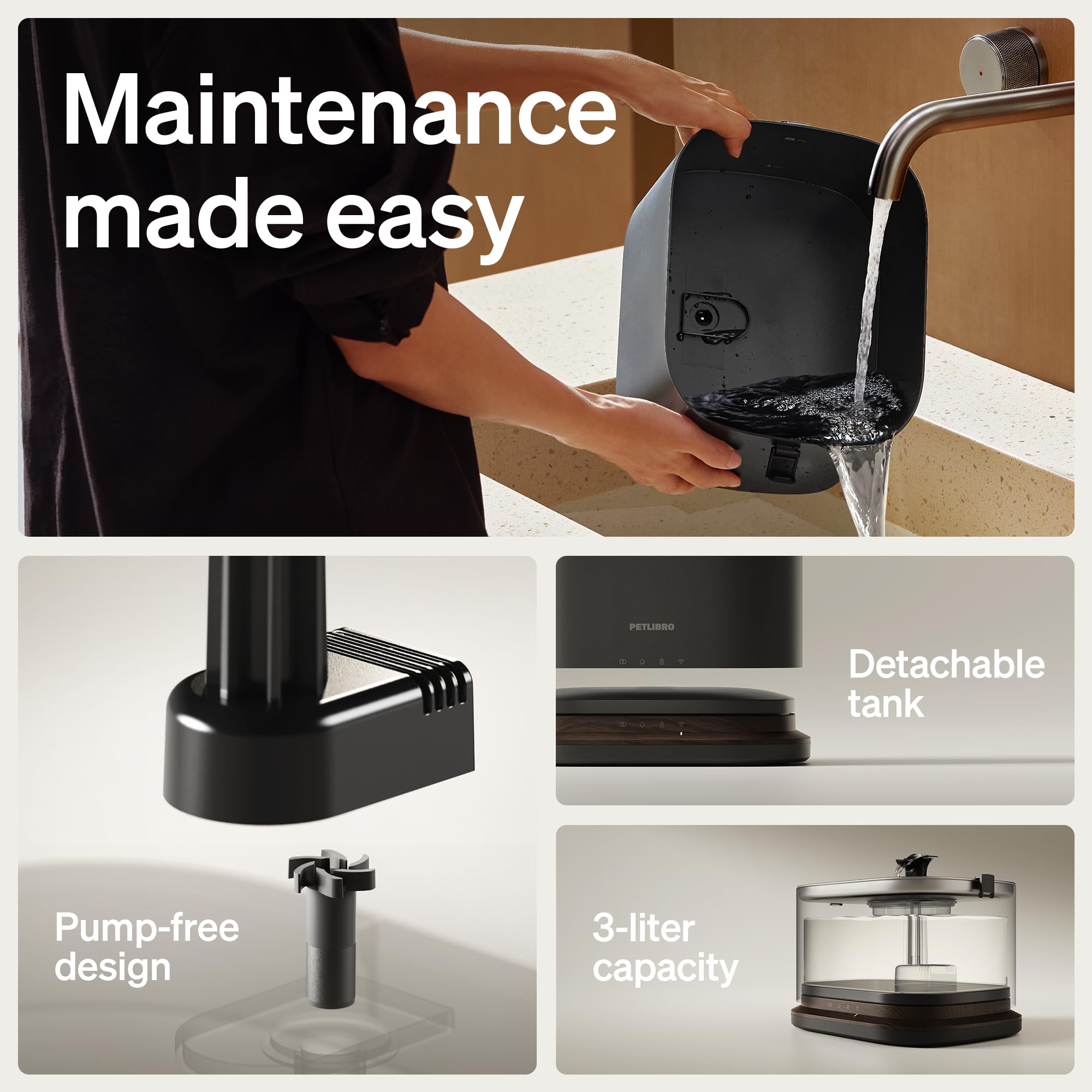 PETLIBRO plateau inox hygiénique, nettoyage facile.