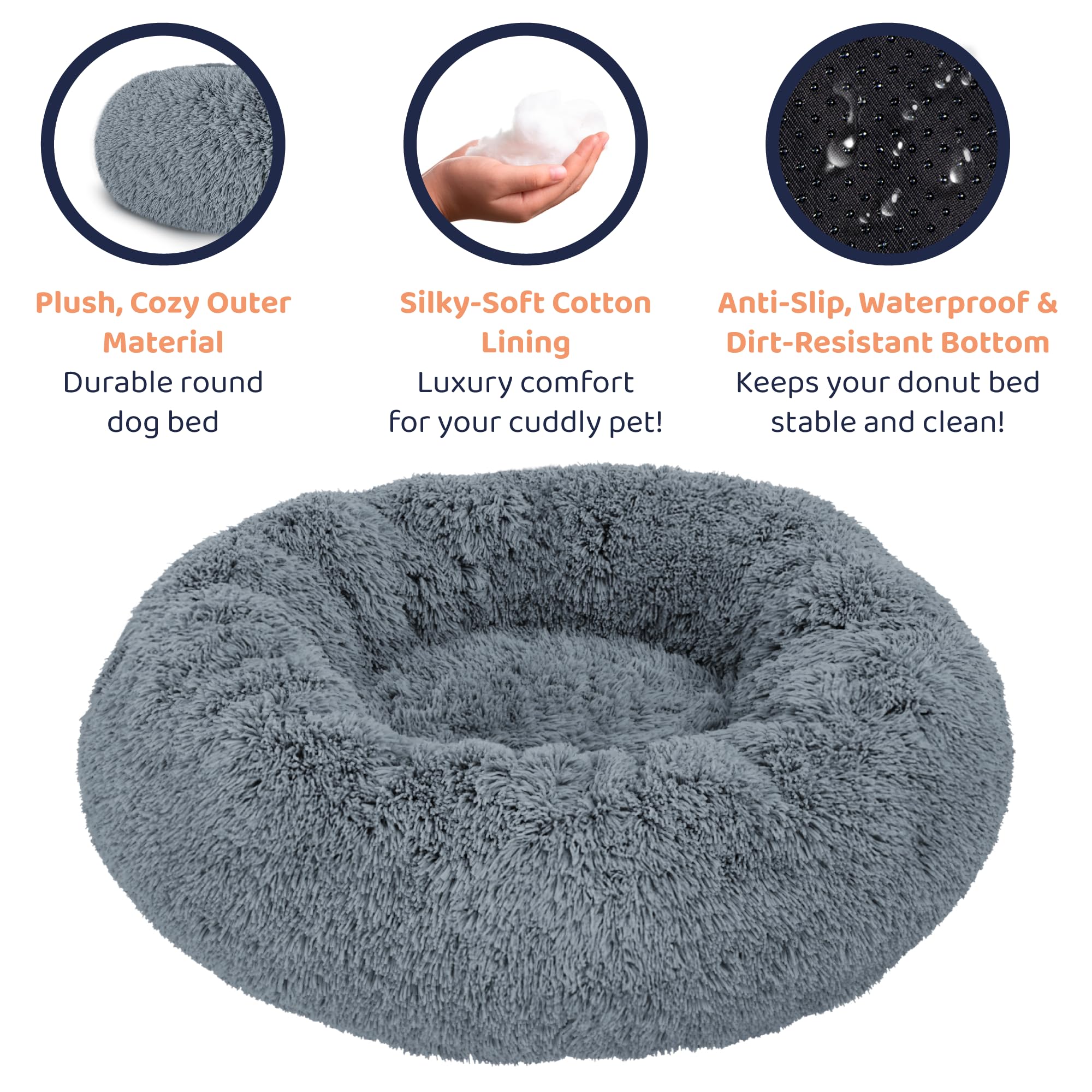 Détails ultra-peluches et couture durable du lit Donut Petloox.