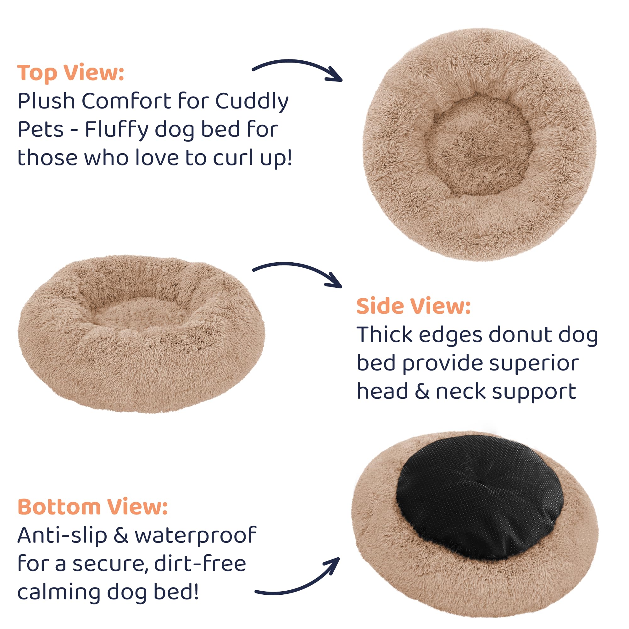 Lit beignet Petloox pour chien sable, facile à nettoyer et durable au quotidien.