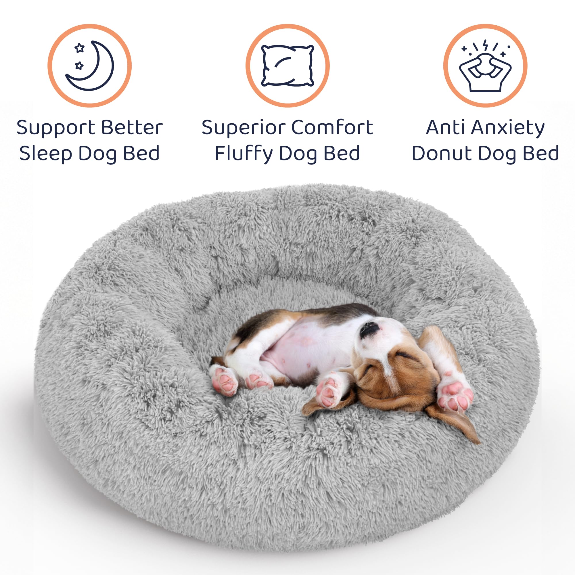 Lit donut Petloox pour chien - texture peluche douce pour le repos.