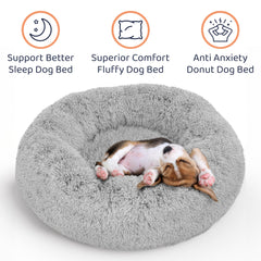 Lit donut Petloox pour chien - texture peluche douce pour le repos.