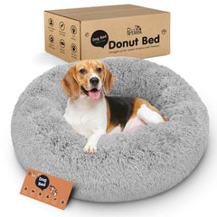 Petloox Donut pour chien gris rond, repos doux enveloppant