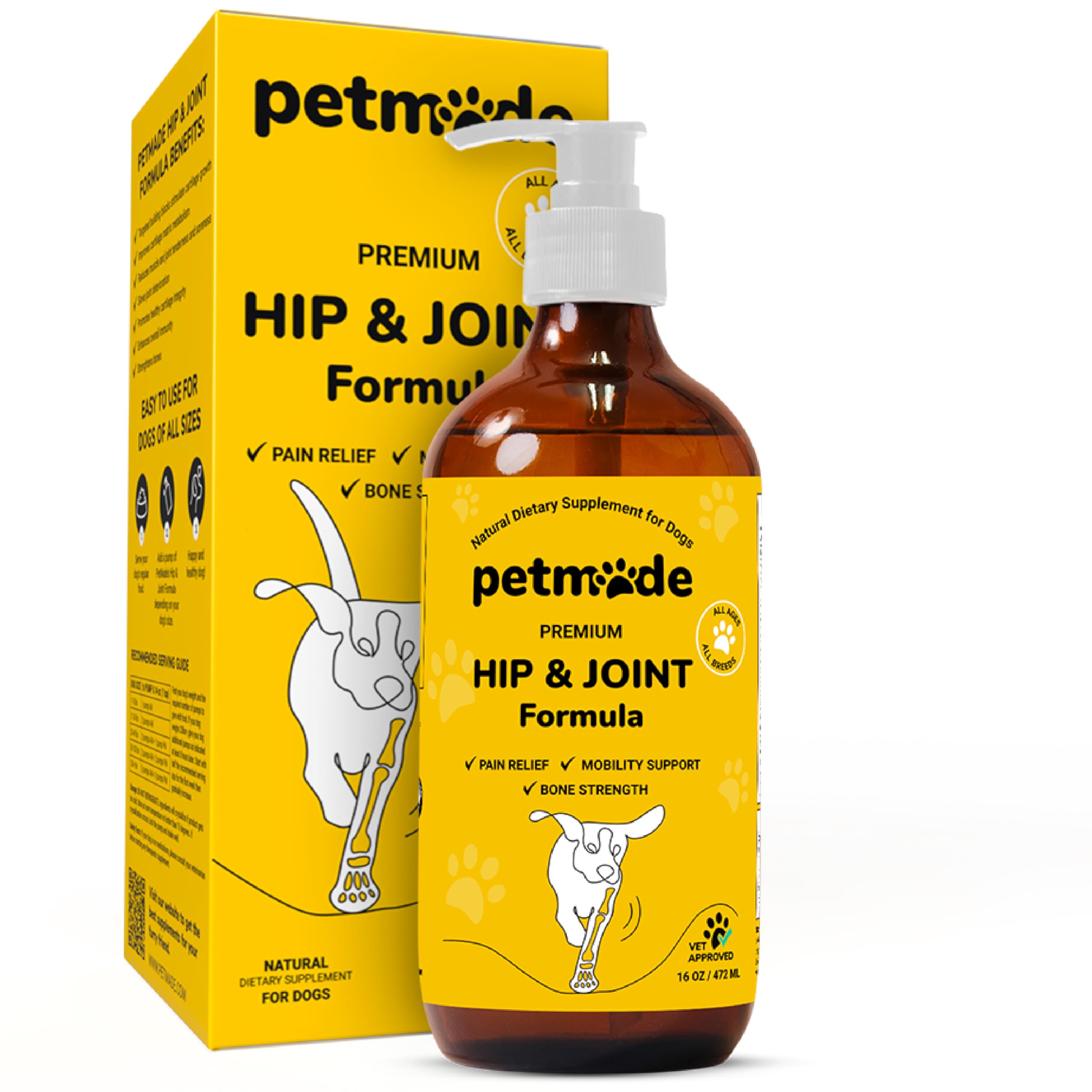 PETMADE Supplément hanches et articulation, flacon liquide facile à ajouter aux repas