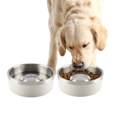 PETMAKER ensemble de deux gamelles inox crème pour alimentation lente et propre.