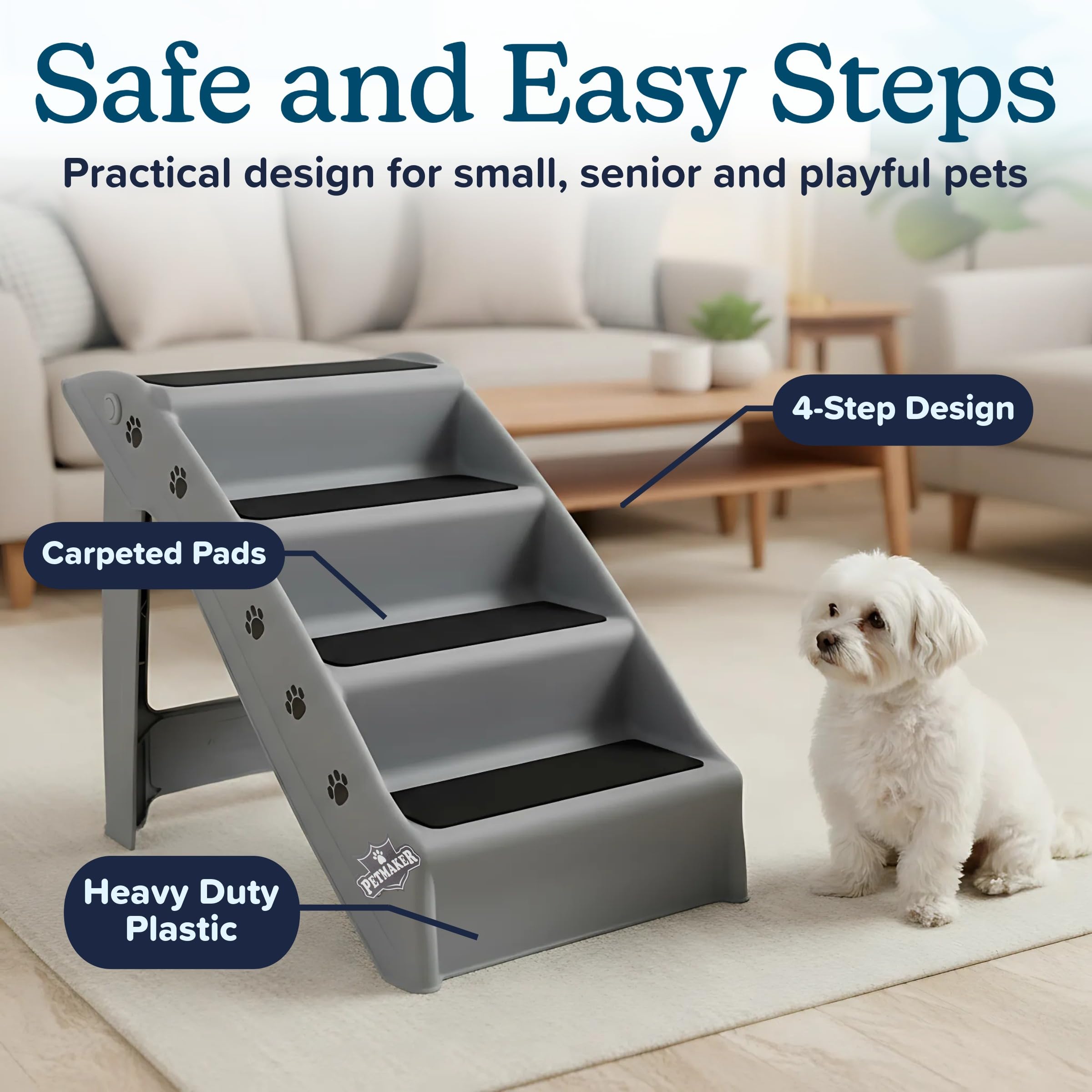 PETMAKER Escalier gris avec tapis, traction pour les pattes.