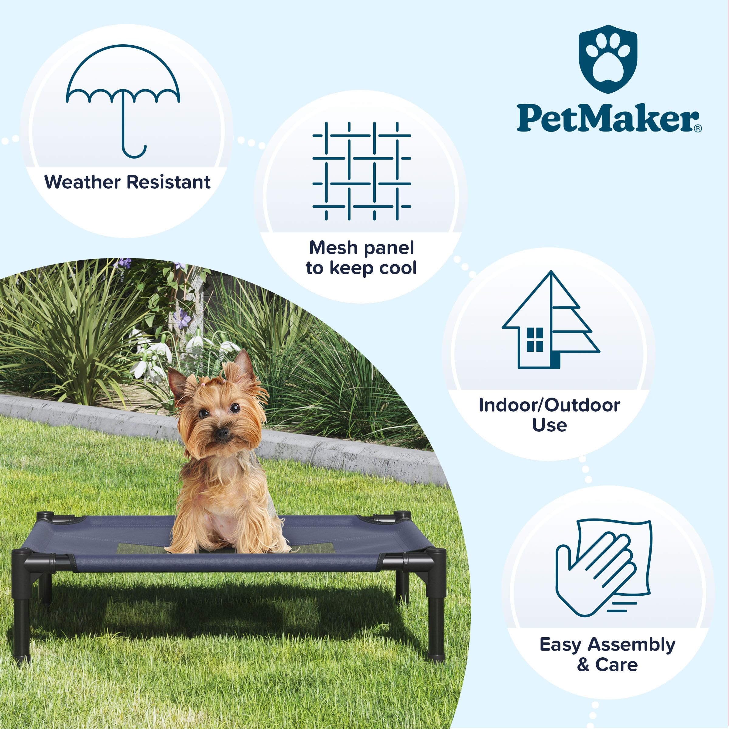 PETMAKER lit-interieur-exterieur bleu – utilisation polyvalente en intérieur et extérieur.