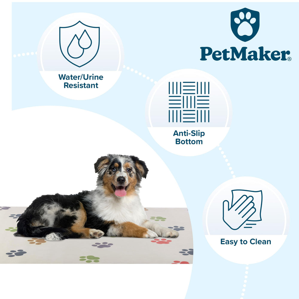 Tapis PETMAKER antidérapant: stabilité accrue autour de la gamelle et sous la cage.