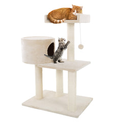 PETMAKER Tour d'Chat 3 Étages: vue d'ensemble avec nappes confortables pour sieste.
