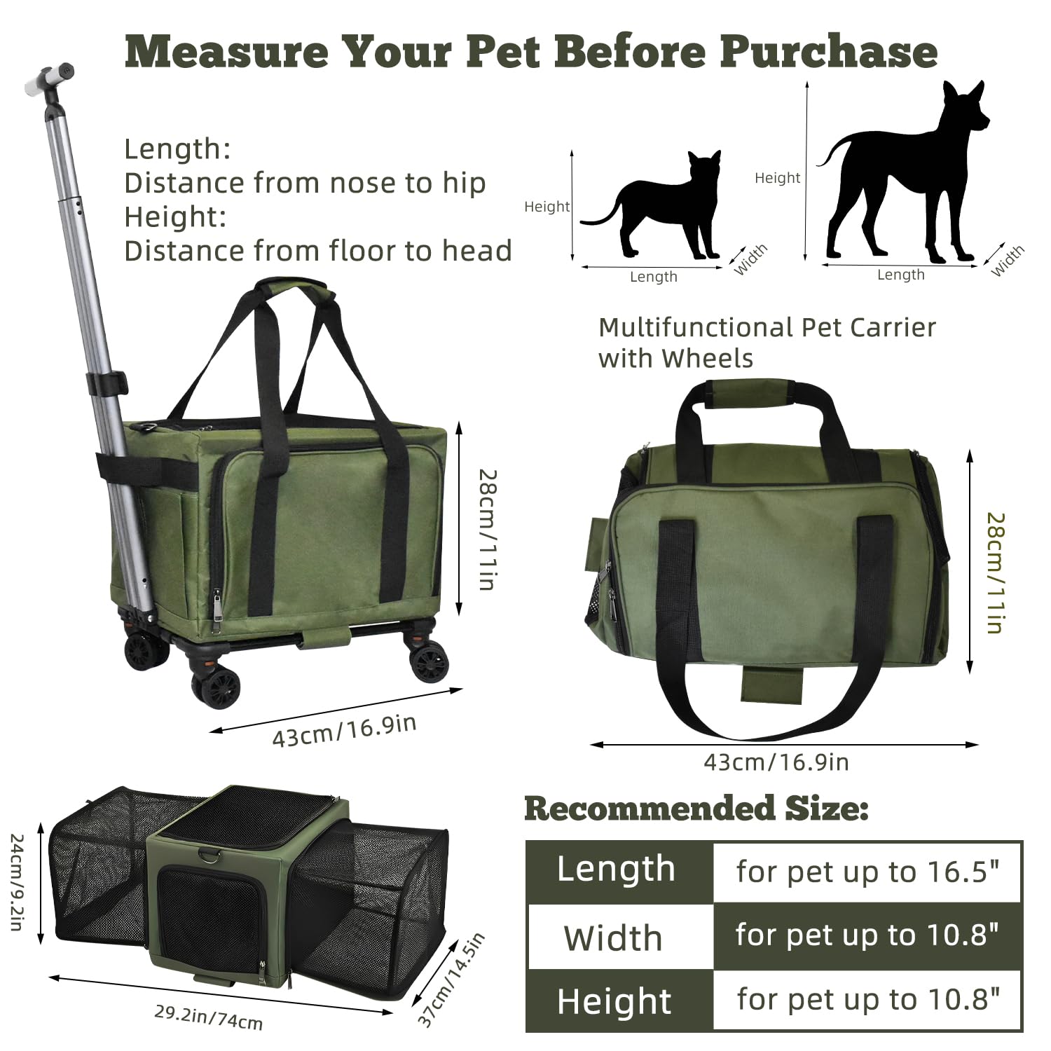 Porte-animal extensible Petmarket, s adapte à la croissance de votre animal.