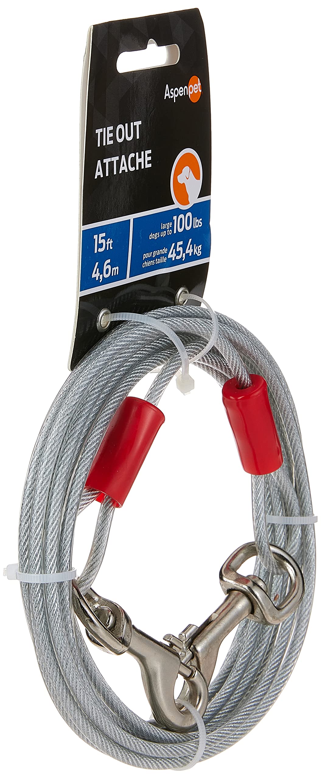 Petmate câble longe chien avec attaches en laiton, sécurité renforcée au quotidien.