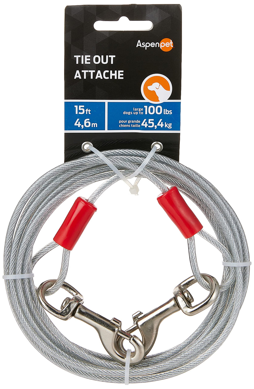 Petmate câble longe chien 15 pieds avec revêtement vinyle, liberté d'exercice en extérieur.