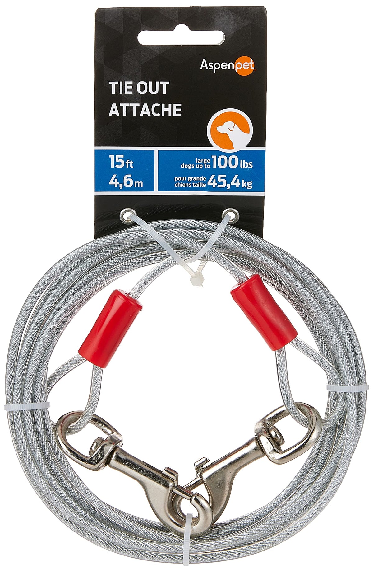 Petmate câble longe chien 15 pieds avec revêtement vinyle, liberté d'exercice en extérieur.