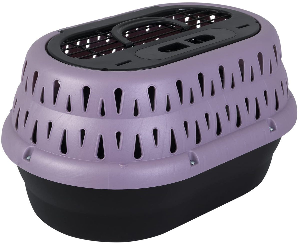 Cage Petmate à chargement par le dessus pour chat avec poignée supérieure.