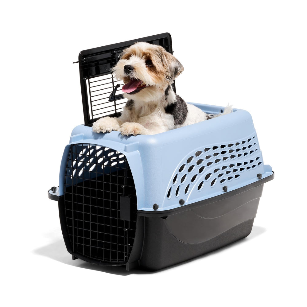 Caisse Petmate pour petits chiens et chats, deux portes, pratique pour le transport.