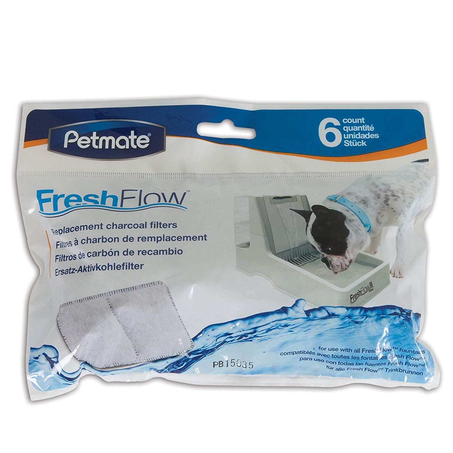 Filtre Petmate Fresh Flow gris, vue de face, améliore le goût et la fraîcheur de l'eau