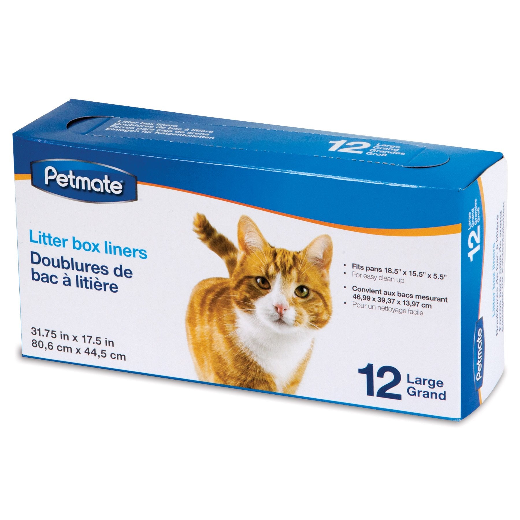 Petmate revêtement jetable pour grand bac à litière posé sur les rebords, nettoyage simplifié.