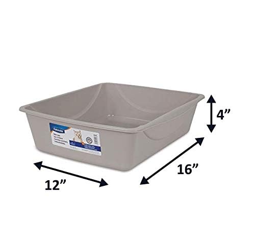 Petmate litière ouverte pour chat – couleur gris souris et base large.
